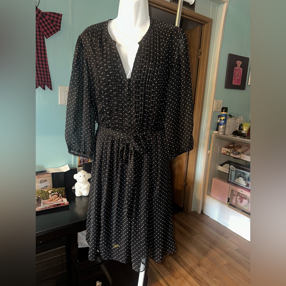 J.B.S. Black and White Polka Dot Long Sleeve Dress